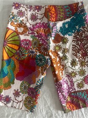 Trina Turk Pink, Green and Orange Floral Print Bermuda Shorts